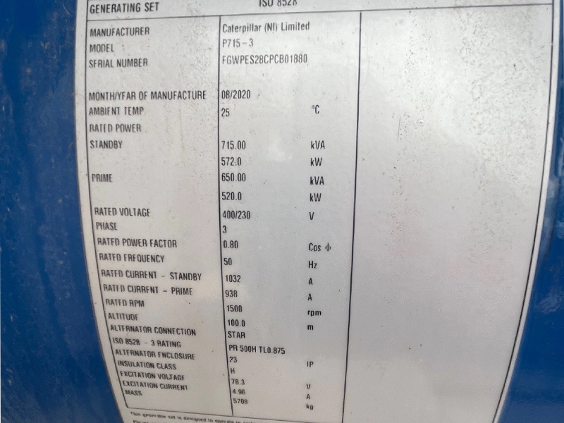 Used FG Wilson Perkins Diesel Generator 715kVA