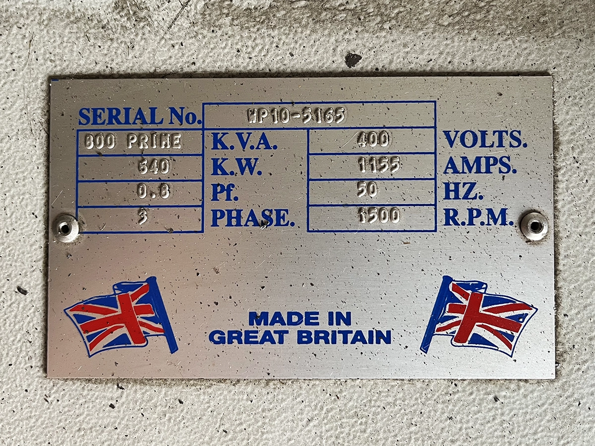 Used Perkins 880kVA 704kW Diesel Generator XP8509