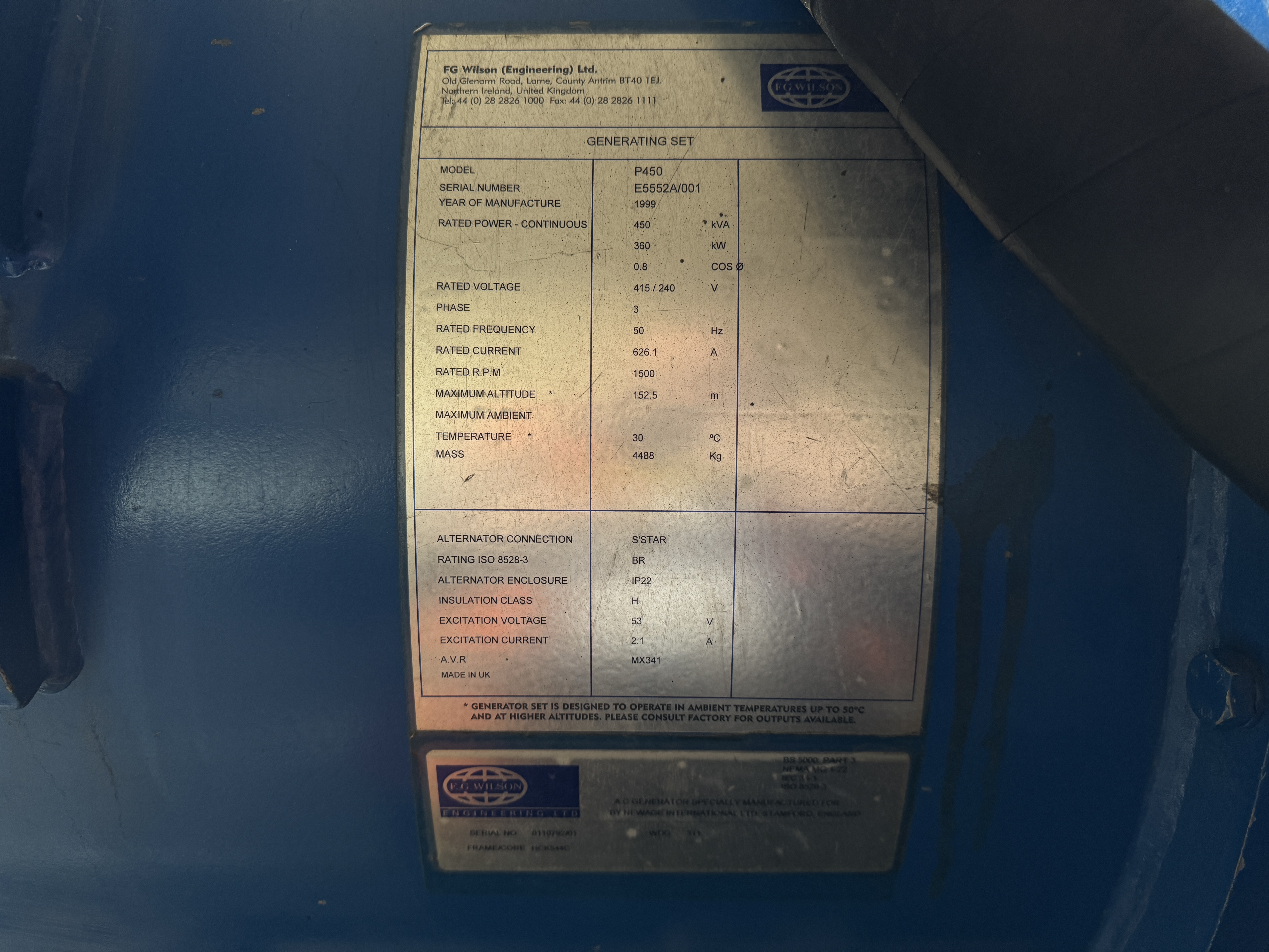 Used FG Wilson Perkins 495kVA 396kW Diesel Generator XP50022
