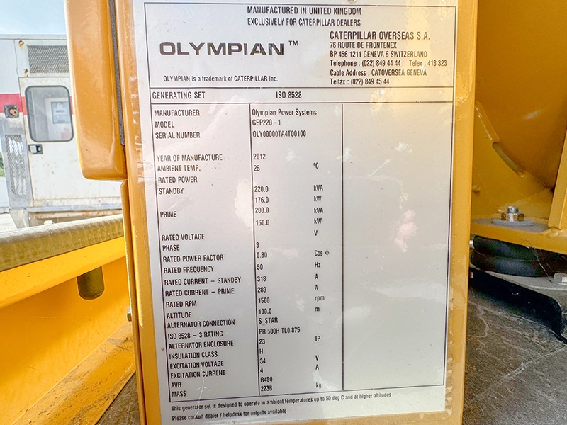 Olympian Perkins 220kVA Diesel Generator (as new old stock set)