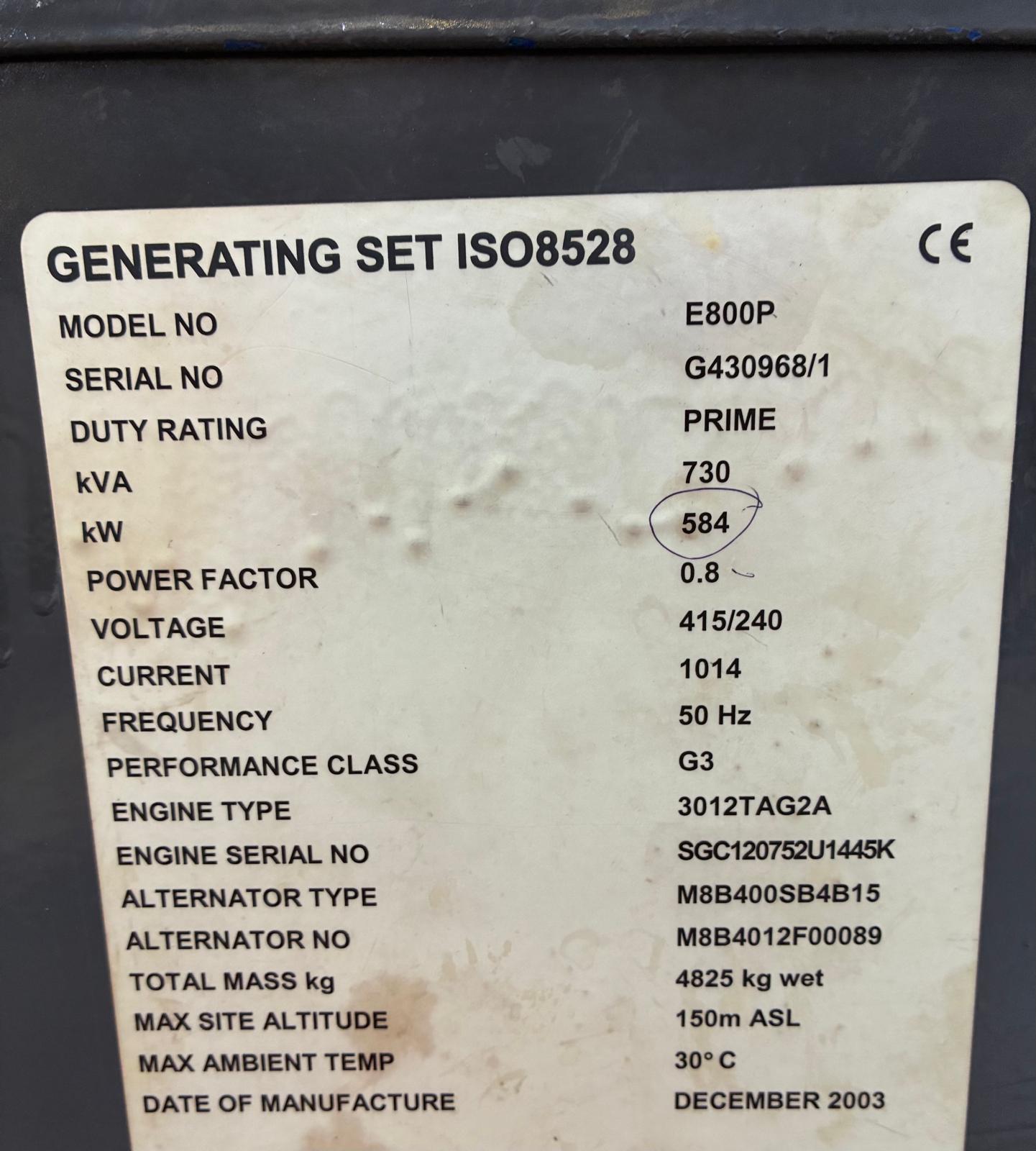 Used Broadcrown Perkins 800 kVA Diesel Generator