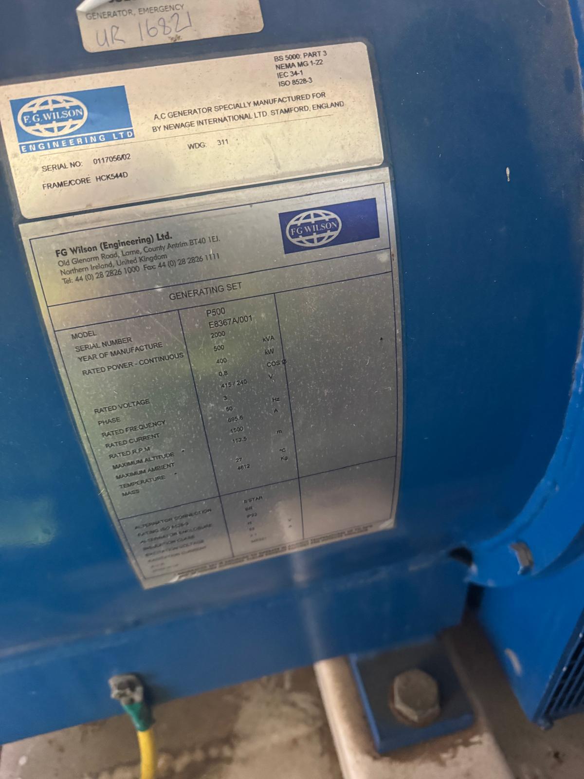 FG Wilson P500 Perkins 550 kVA Diesel Generator for sale