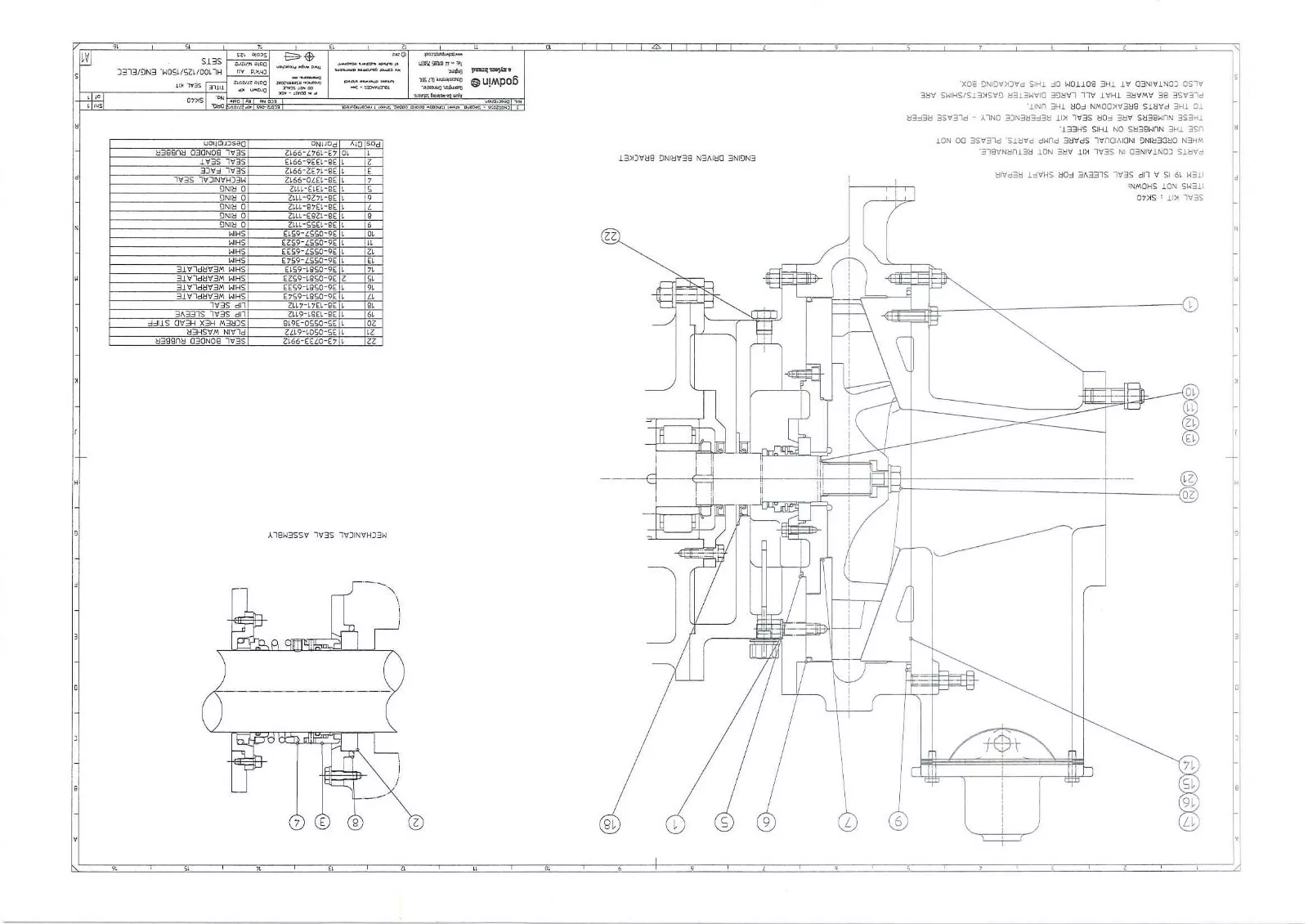 Godwin HL100/125/150M Complete Seal Kit