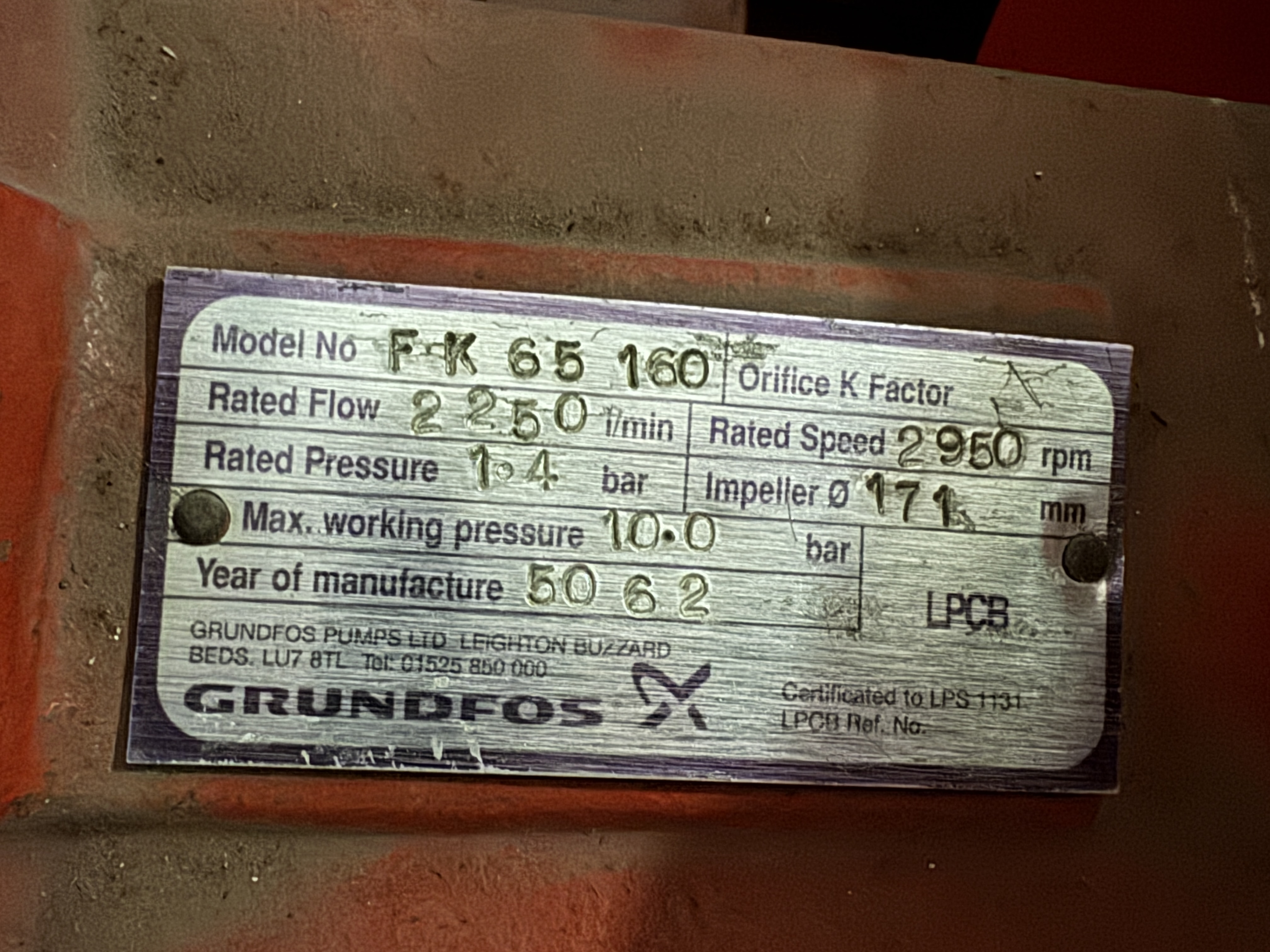 Used Grundfos FK65-160 Fire Pump