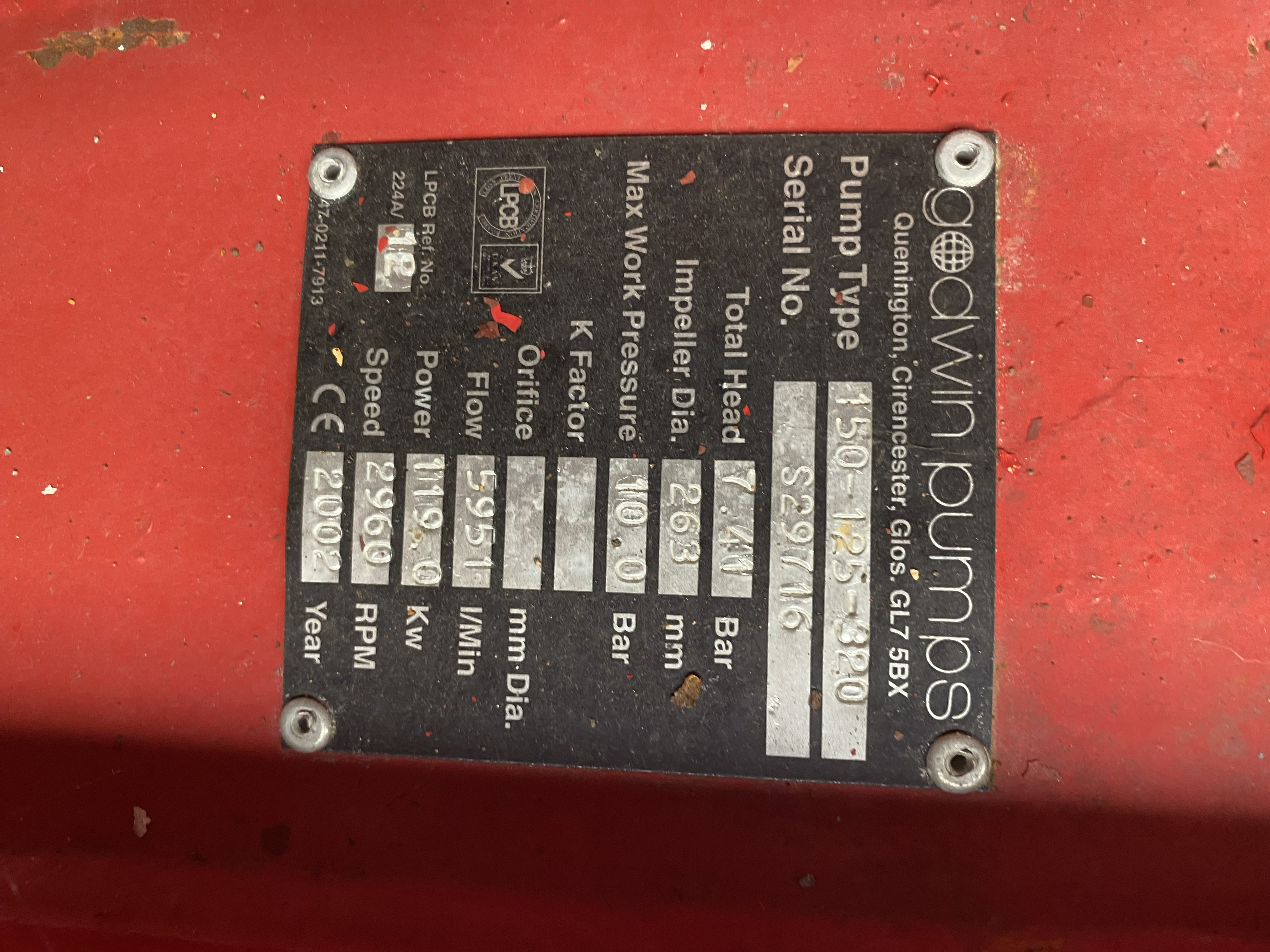 Used Godwin 150-125-320 Fire Pump XSP9856