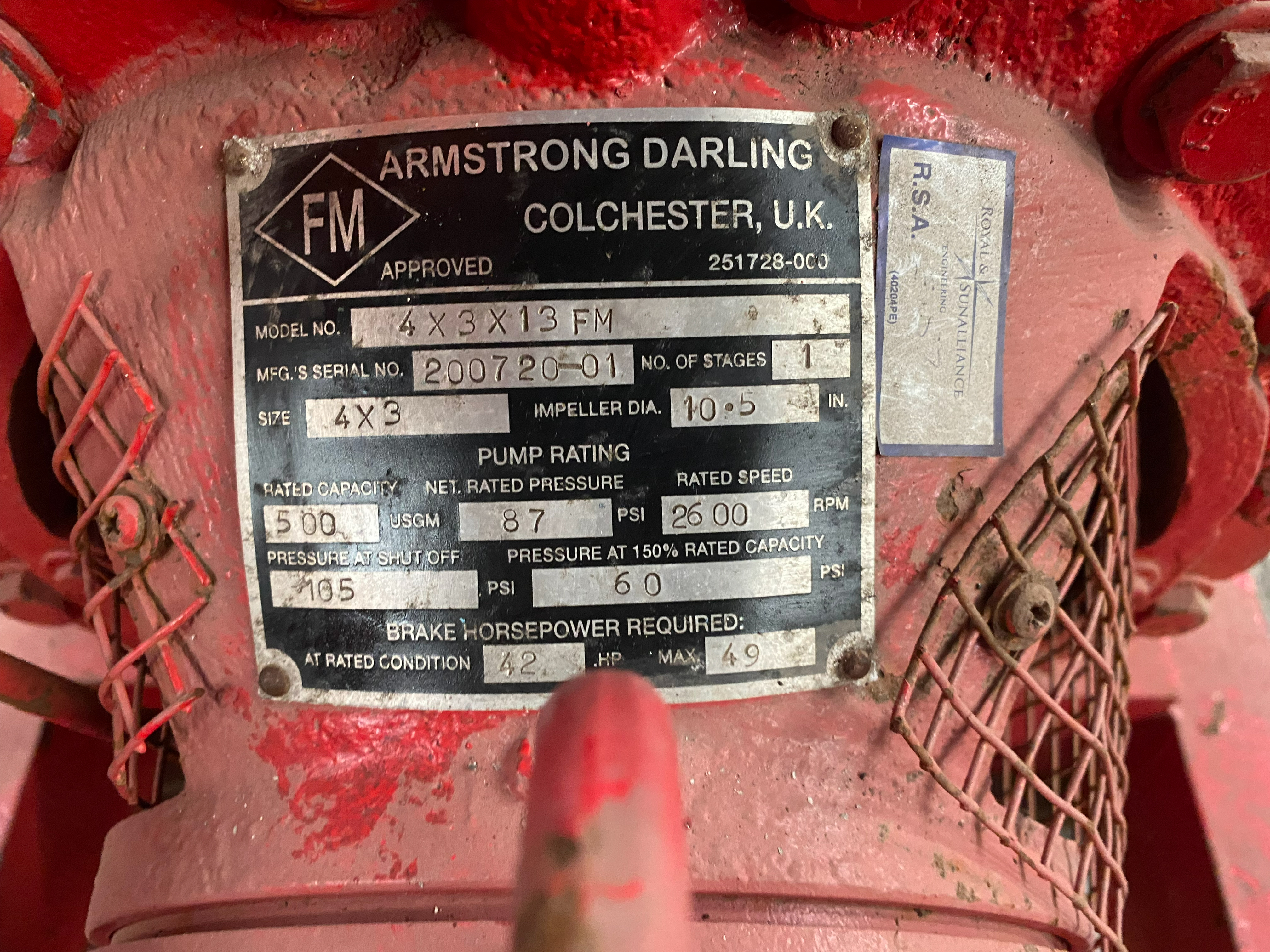 Used Armstrong 4X3X13FM Fire Pump for sale