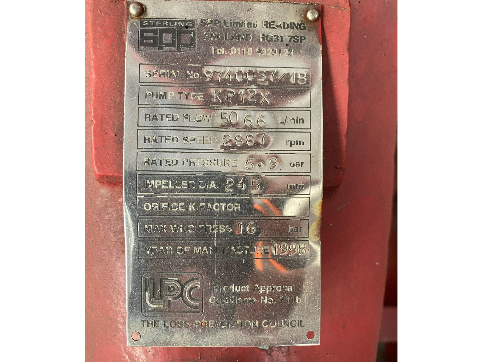Used SPP KP12X Fire Pump for sale