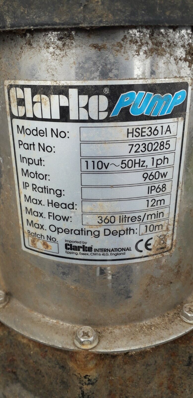 Used Clarke HSE361A Submersible Pump D1022