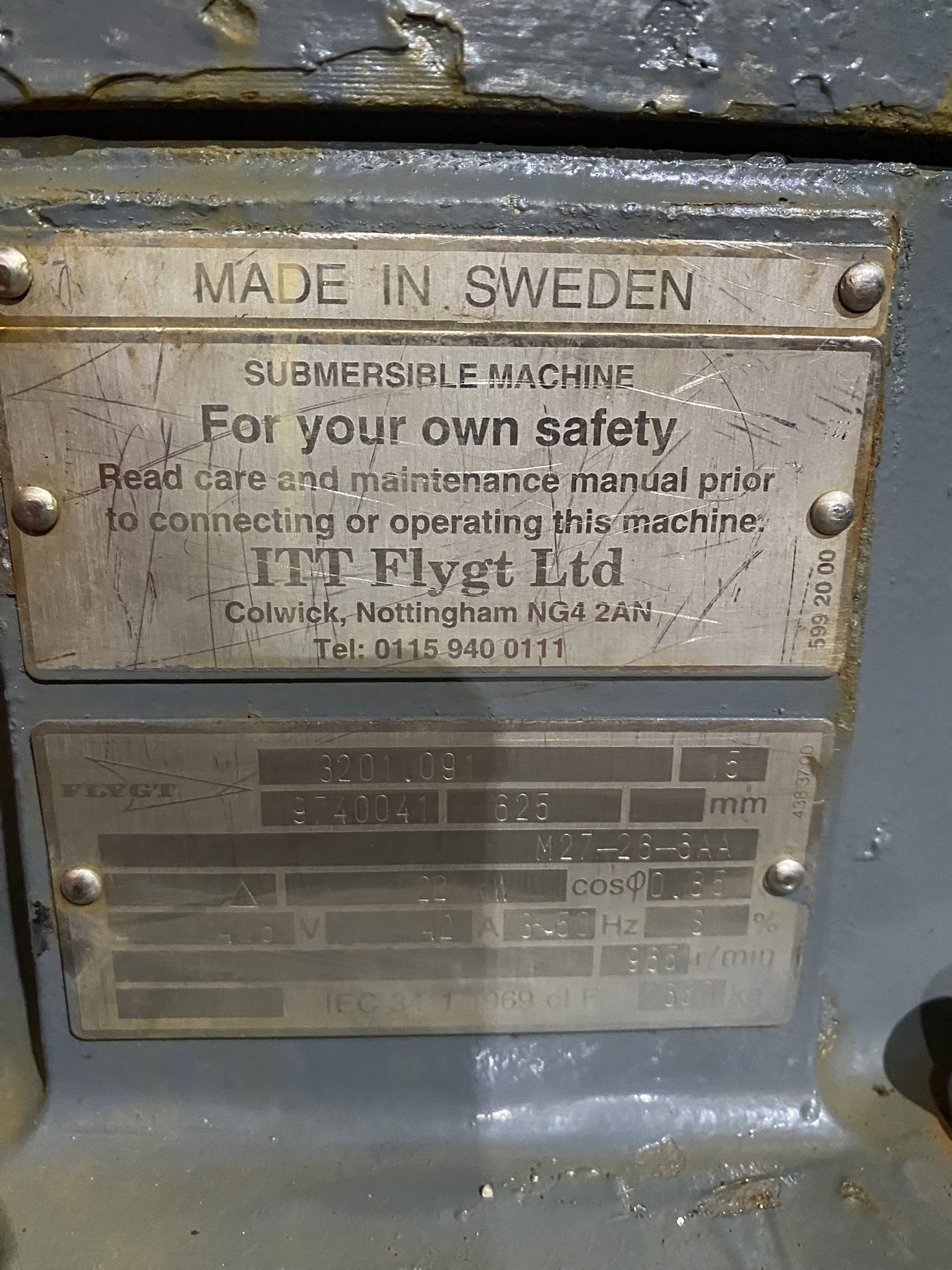 Used Flygt 3201.091 Submersible Pump S1232