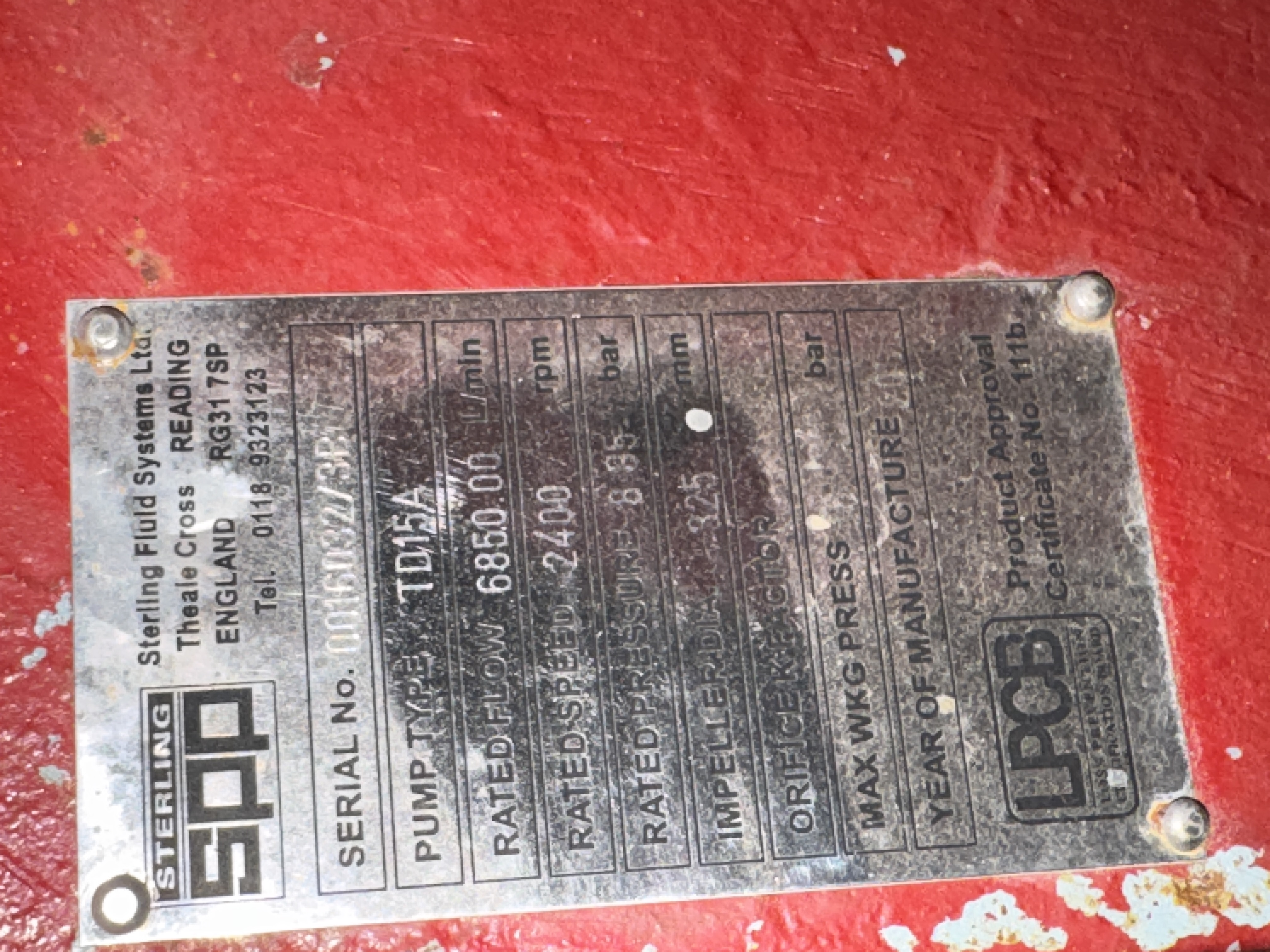 Used SPP TD15A Fire Pump XSP9562