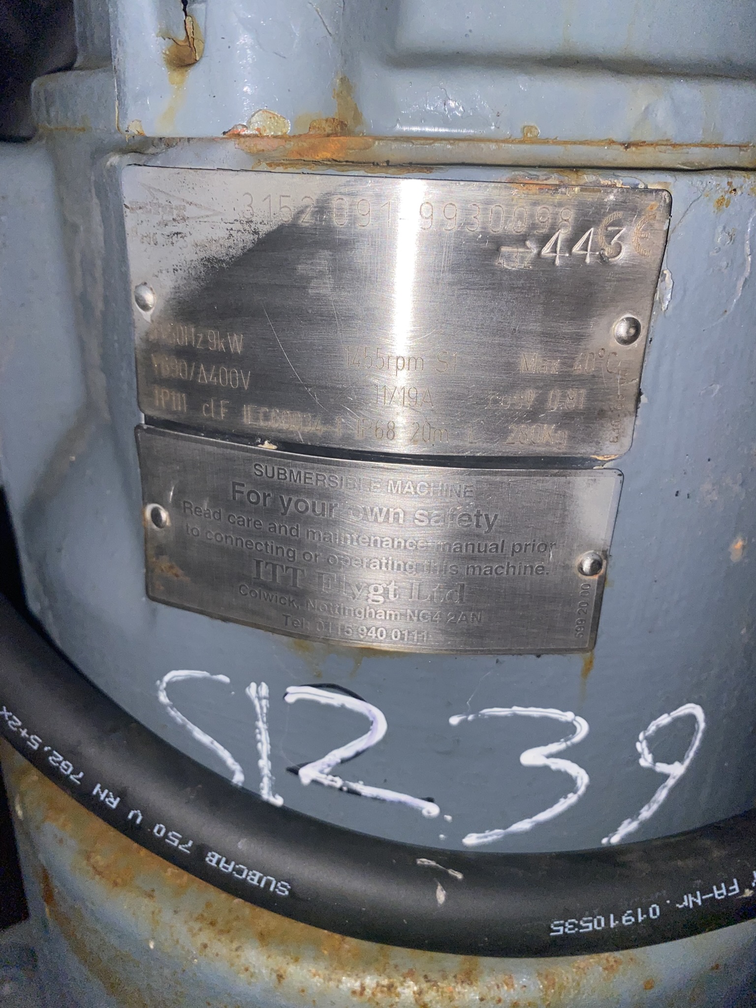 Used Flygt 3152.091 Submersible Pump S1239