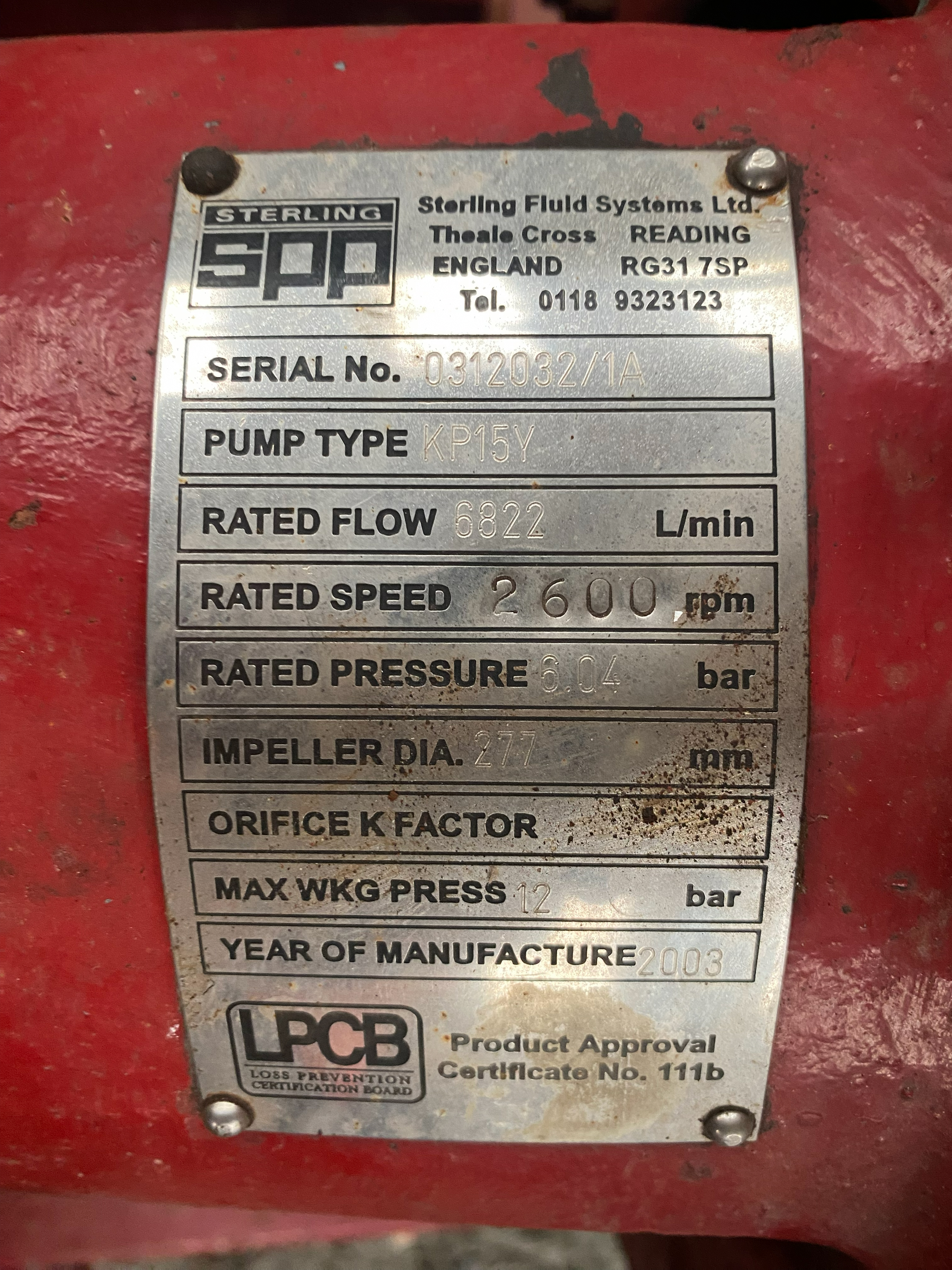 Used SPP KP15Y Fire Pump XSP9926 for sale