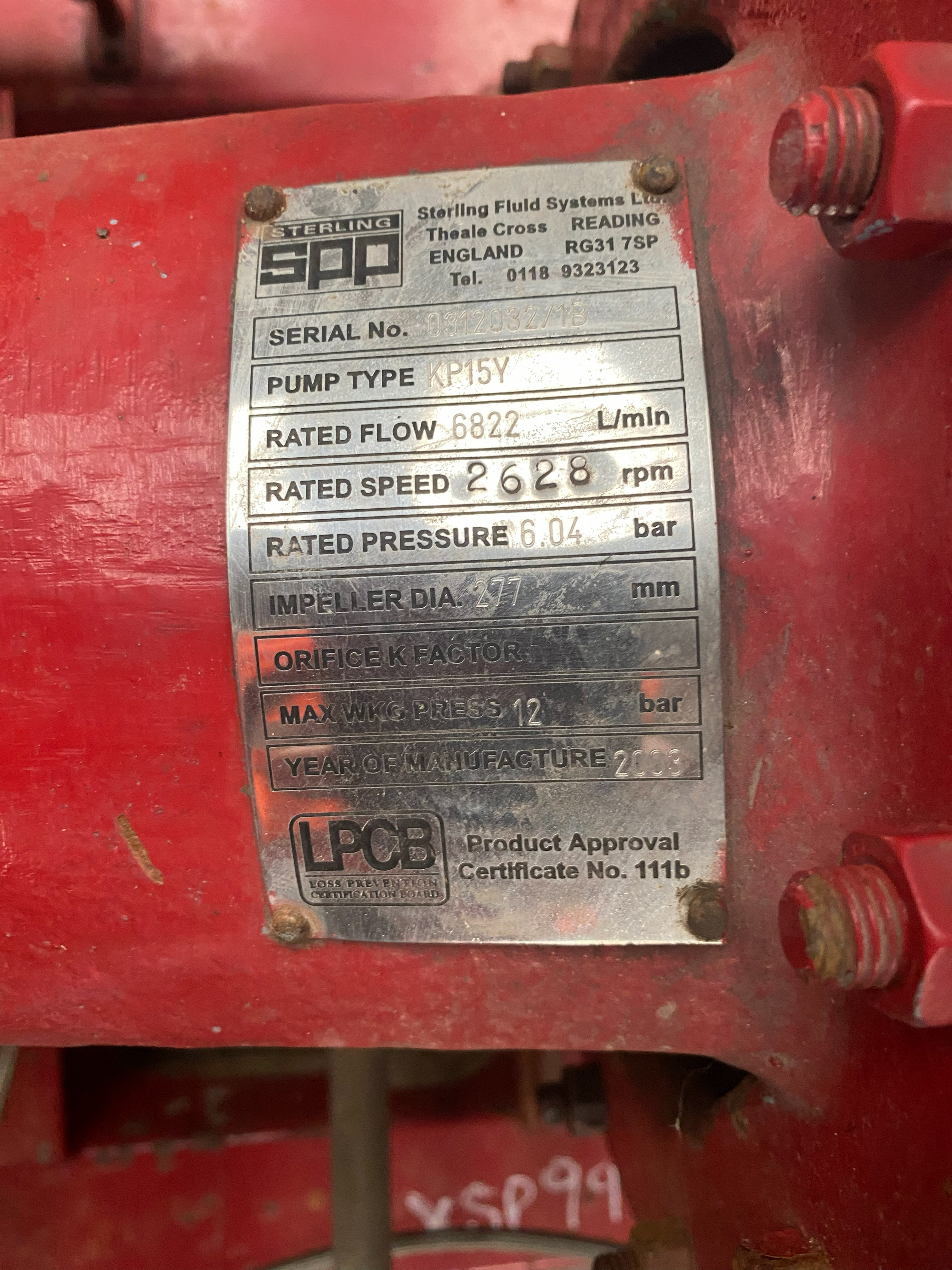 Used SPP KP15Y Fire Pump XSP9927 for sale