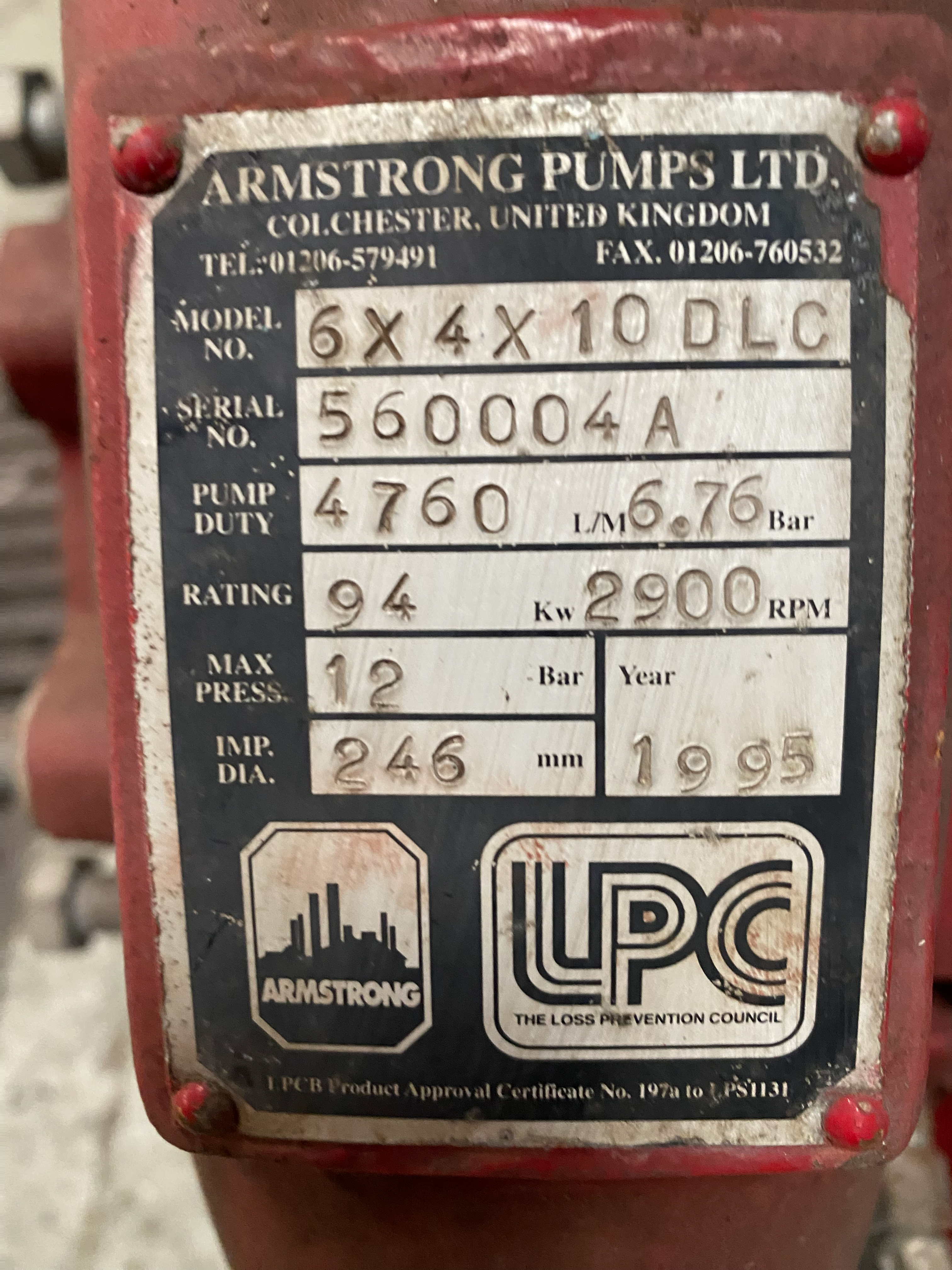 Used Armstrong 6X4X10DLC Fire Pump XSP9594 for sale