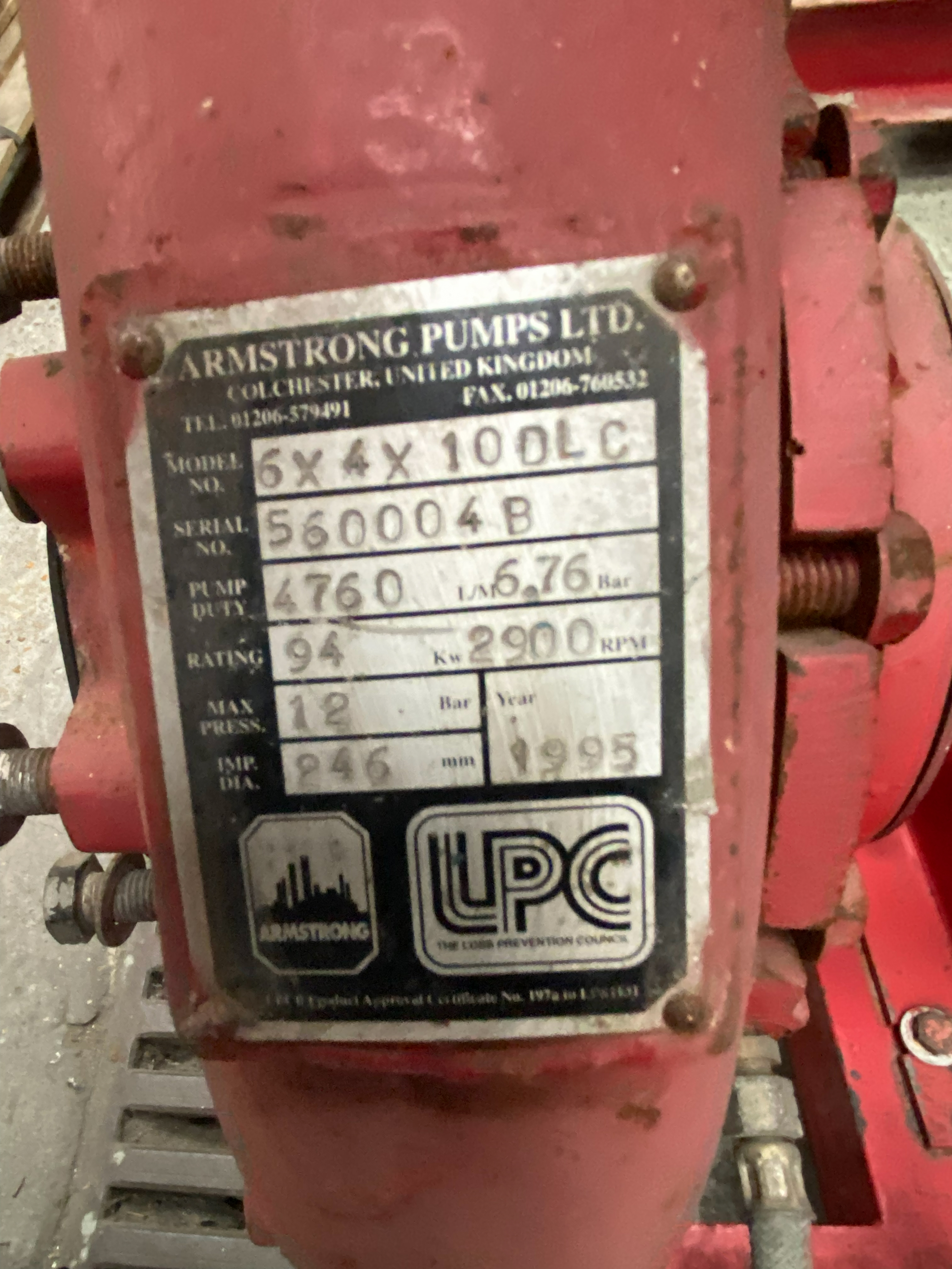 Used Armstrong 6X4X10DLC Fire Pump XSP9595 for sale