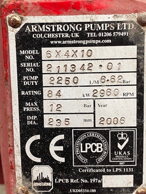 Used Armstrong 6X4X10 Fire Pump XSP9591 for sale