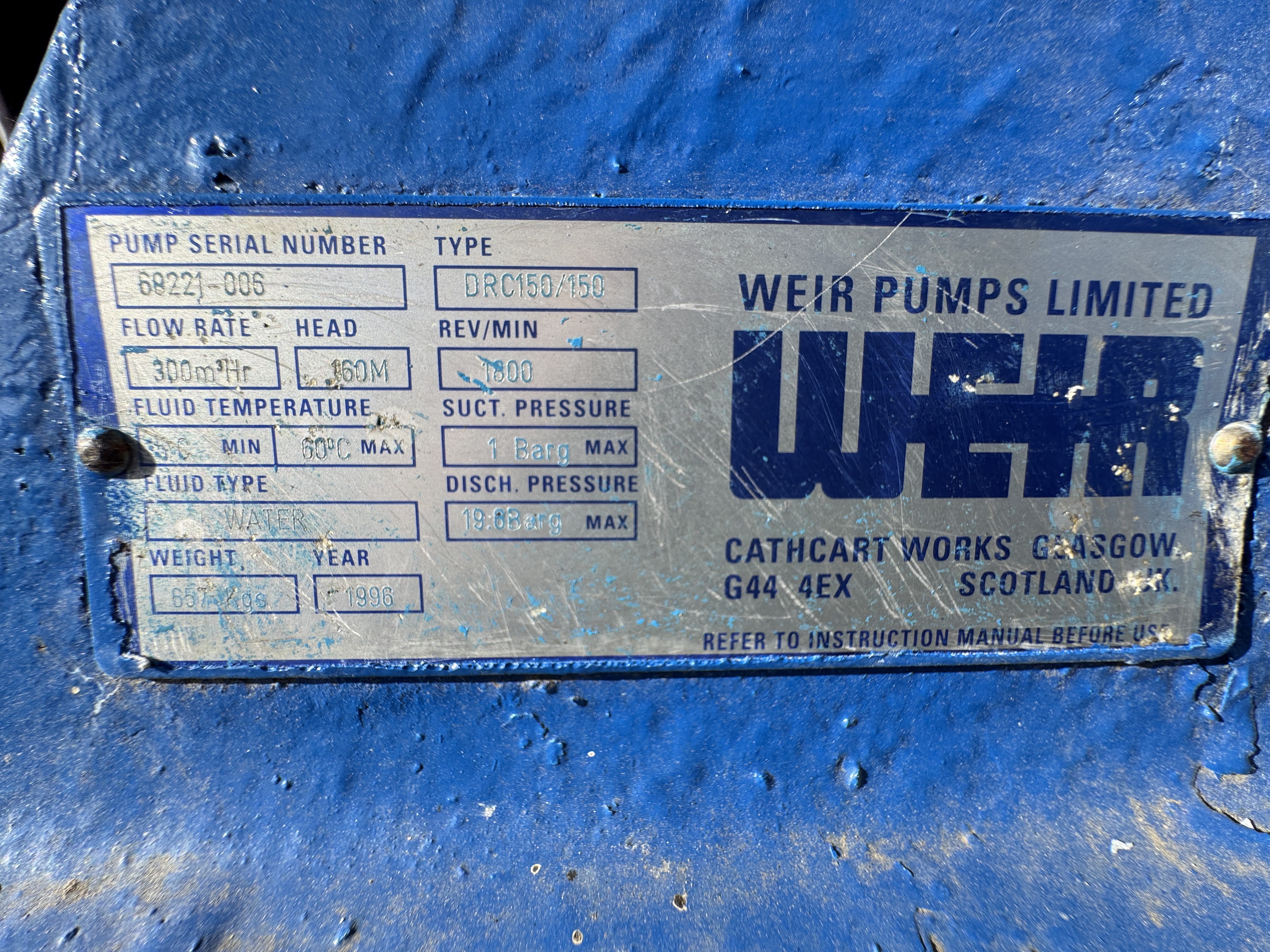 Used Sykes Weir DRC150 Pump XSP9757